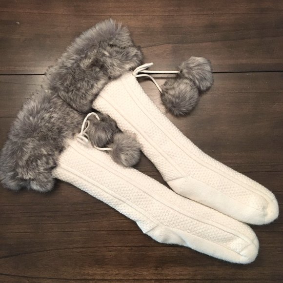 Chunky Knit Faux-fur Trimmed Reading Socks - Picture 12 of 15